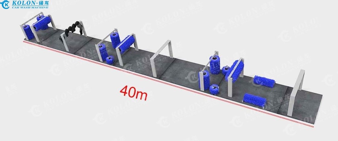 15 Brushes Tunnel Car Wash Machine with 15 Brushes Hot Dip Galvanized Steel Frame and Soft Touch Brushes for Long Lasting length 40000mm
